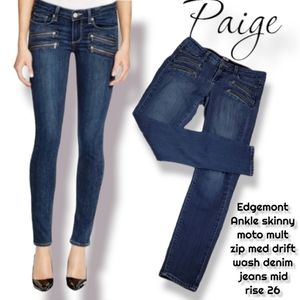 Paige Edgemont moto ankle crop skinny jeans Exposed double zippers women's 26